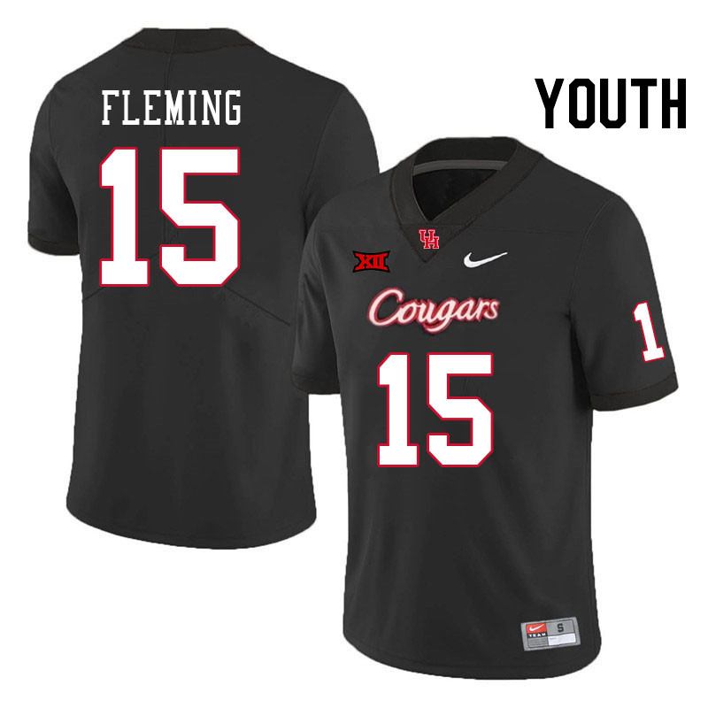 Youth #15 Malik Fleming Houston Cougars Big 12 XII College Football Jerseys Stitched-Black - Click Image to Close